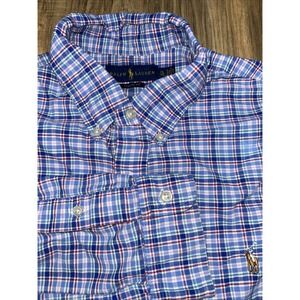Ralph Lauren Classic Fit Mens XL Flesh Pony Button Up Blue Green Red White Check